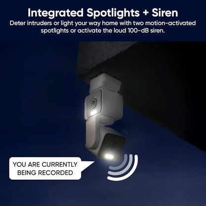 WYZE Duo Cam Pan Indoor/Outdoor IP65 2K 360° Pan/Tilt Smart Home Security Camera with Color Night Vision, Compatible with Alexa & Google Assistant, White (Renewed)