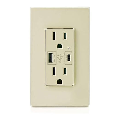 Micmi USB Outlet with C + A Wall Dual High Speed Receptacle Smart 4.8A Fast Charging Capability, 15Amp 125Volt, Tamper Resistant Wall Plate Included UL Listed (1Pack, Ivory, 15 Amp Outlet)