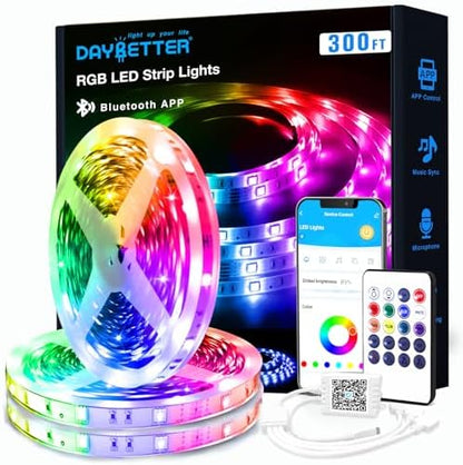 DAYBETTER Smart RGB Led Strip Lights, 300ft Led Lights for Bedroom with App Control, Multicolor Changing Led Light Strips Apply for Home Decor, Living Room, Kitchen, Home Party Decoration