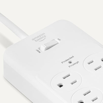Amazon Basics 12-Outlet Surge Protector Power Strip, 4000 Joules, 8ft Extension Cord, Rectangle, for Home, Office, Gaming Room, White