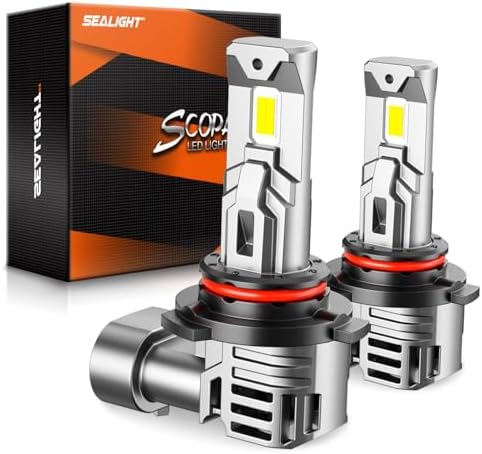 SEALIGHT 9006 LED Bulb for Fog Light and Powersports, 50000 Lumens 6500K White Light,1:1 Mini Size, with Cooling Fan, 3 Mins Plug-N-Play, 2 Pack