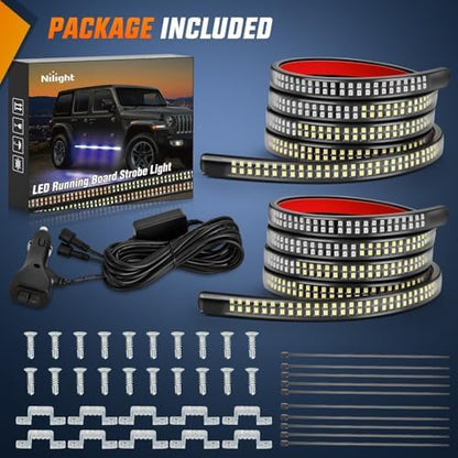 Nilight 2PCS 70 Inch Running Board LED Lights Strip Blue White for Truck