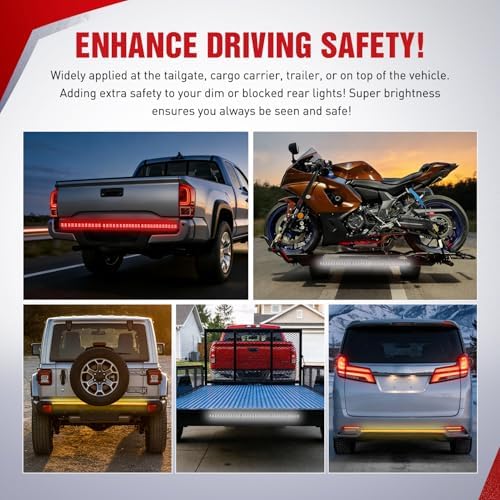 Nilight TR-04 Truck Tailgate Bar 60" Triple Row 504 LED Strip with Red Brake White Reverse Sequential Amber Turning Signals Strobe Lights，2 Years Warranty