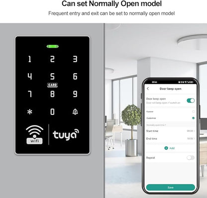 TUYA WiFi Access Controller with Waterproof RFID Touch Keypad, Power Supply, Metal Sensor Switch, Doorbell, Smart Remote Door Opener, App Remote Unlock, Home Security Access Control (Lockless)