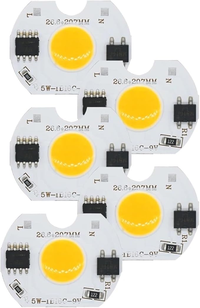 5pcs LED COB Lamp Bead 5W 9V COB Chip 220V Smart IC No Need Driver DIY Flood Light Led Bulb Spotlight Chip Lamp Warm Or White(Warmwhite)