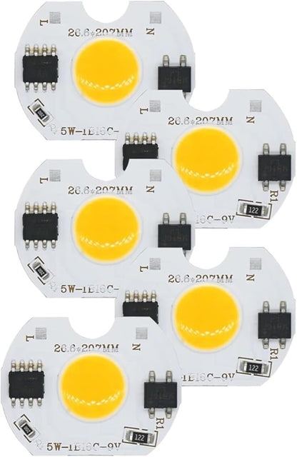 5pcs LED COB Lamp Bead 5W 9V COB Chip 220V Smart IC No Need Driver DIY Flood Light Led Bulb Spotlight Chip Lamp Warm Or White(Warmwhite)