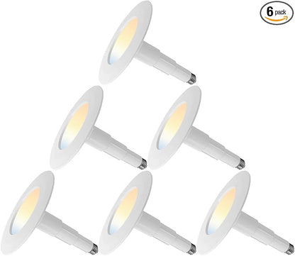 Jolux 6-Pack 5/6" 5CCT Retrofit LED Recessed Lighting,Selectable 2700K/3000K/3500K/4000K/5000K,12W=60W,800Lumen,Dimmable Can Lights,Simple Installation Adjustable Retrofit Downlight,Bevel Trim