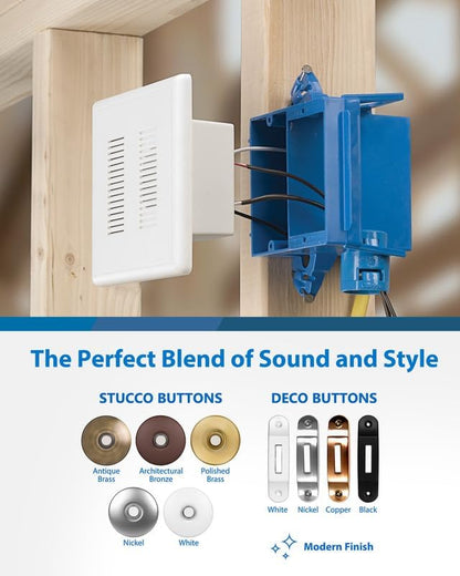 PrimeChime Plus 2 Electric Doorbell Kit - Doorbells for Home - Includes Selectable Ring Chimes - Stucco Button, White - NICOR Lighting