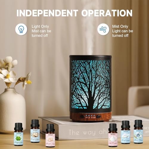 Essential Oil Diffuser & Essential Oils Set, Aromatherapy Diffuser with 7 LED Colors, 6 Oils Gift Pack (Clean Home, Peppermint, Blossom Soapy, Soft Powder, Fresh Cotton, Fresh Linen)