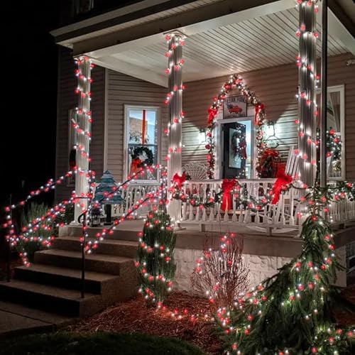 LJLNION 300 LED Valentines Lights, Extra Long 98.5FT Christmas String Lights Outdoor Indoor, 8 Lighting Mode, Plug in Waterproof Fairy Light for Wedding Party Bedroom Garden Decorations (Red & White)