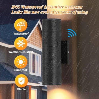 DAKAFUL Dusk to Dawn Outdoor Lighting Sensor Wall Lights 1 Pack, 12W 2700K Integrated LED Cylinder Up Down Lights Outdoor, IP65 Waterproof Aluminum Wall Sconce Exterior Wall Light for Porch Patio etc.