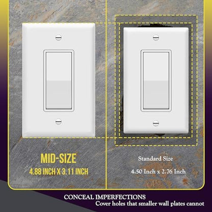 ENERLITES 1-Gang White Mid-Size Decorator Switch Outlet Wall Plate, 10 Pack