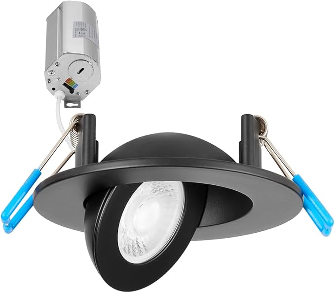 Maxxima 2 in. Rotatable Ultra-Thin Recessed LED Floating Gimbal Downlight, 360 Lumens, 5 CCT Selectable 2700K/3000K/3500K/4000K/5000K, Dimmable Black Trim 90 CRI IC Rated Canless Junction Box Included