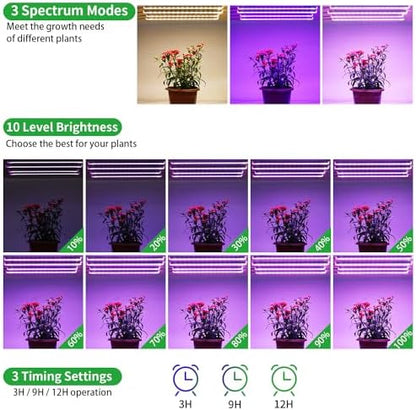 RWNTAO Four Strip Growing Lamp for Indoor Plants, Red & Blue & Yellow Full Spectrum LED Grow Light Strips with Auto ON/Off 3/9/12H Timer,10 Dimmable Levels for Green House Succulent (13 in)