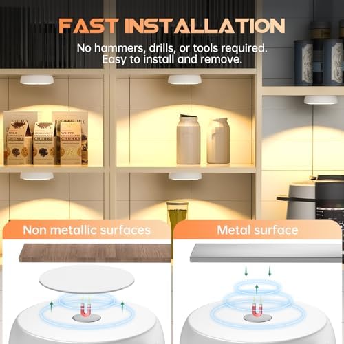 Warm Color LED Closet Lights Motion Sensor Puck Light, USB Rechargeable Battery Operated Puck Step Lights, Dimmable Under Cabinet Lighting for Counter Wardrobe Kitchen (6 Pack)