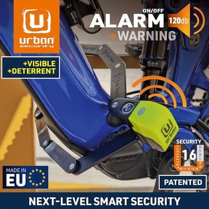 URBAN UR476Y Double Security Bike Lock | Smart Alarm, 120dB, LED Alert, Warning | Most Secure & Deterrent | Folding Locks Heavy Duty AntiTheft for Bicycle Electric Scooter, More Convenient Case, 90cm