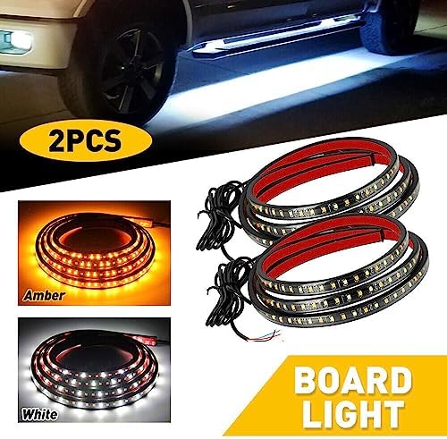 70 inch Truck LED Running Board Light Strip Sequential Amber Turn Signal DRL and White Courtesy Light 432 LEDs Waterproof Flexible Turn Signal Light Bar for Pickup Trucks Cars, Pack of 2