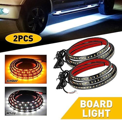 70 inch Truck LED Running Board Light Strip Sequential Amber Turn Signal DRL and White Courtesy Light 432 LEDs Waterproof Flexible Turn Signal Light Bar for Pickup Trucks Cars, Pack of 2