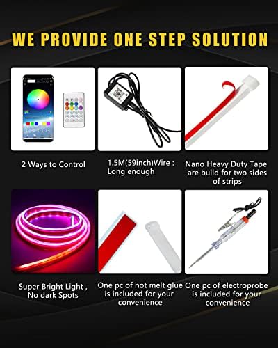 YM E-Bright LED Hood Light Strip, 47in RGB App Control Dynamic Scan DRL 12V