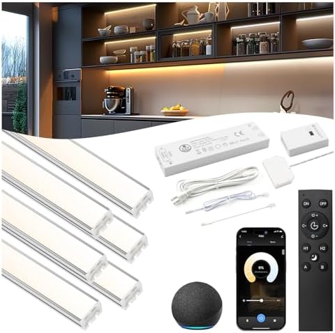 VST Smart Under Cabinet Lighting 6 Bars - UL Listed CRI 93+ Adjustable COB Strip Lights, Alexa & Google Home Compatible, App/Voice/Hand Wave Control for Kitchen Cabinets & Closets
