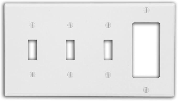 Leviton 4-Gang 3-Toggle 1-Decora/GFCI Device Combination Wallplate, P326-W, White