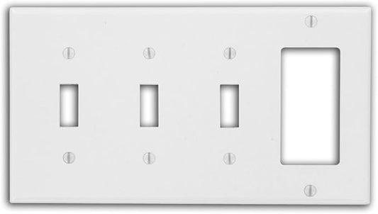 Leviton 4-Gang 3-Toggle 1-Decora/GFCI Device Combination Wallplate, P326-W, White