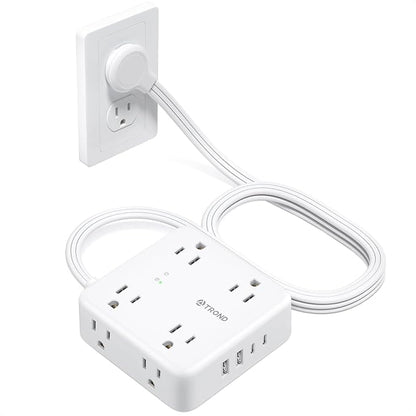TROND 5ft Flat Extension Cord with 2 USB C, Ultra Thin Flat Plug Power Strip, 8 Widely Outlets and 4 USB Ports, 1700J Surge Protector, Extension Cord for Office, Travel, Home, White