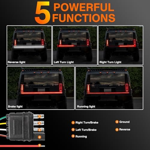 LIGBT 60" Tailgate Light Strip 108LED Truck Tailgate Light Bar Running Red Brake Lights White Reverse Amber Turn Signal Strobe Lights Waterproof Flexible Tail Light Bar for Pickup Trailer SUV RV Van