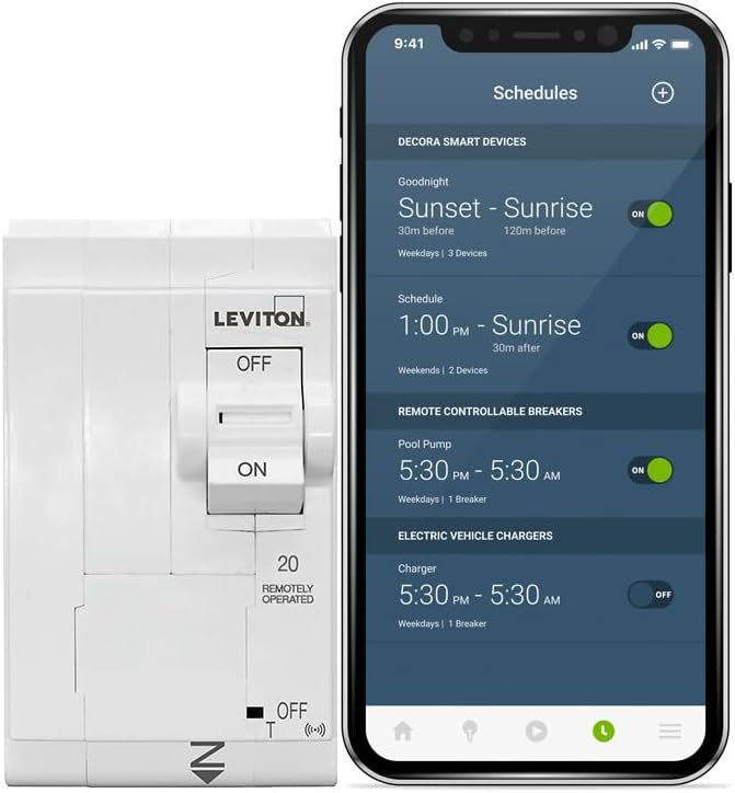 Leviton 2nd Gen Smart Circuit Breaker with Remote Control, Standard, 2-Pole 20 Amp, 120/240-Volt and 120/208-Volt, 10kA Interrupt Rating, LB220-ST