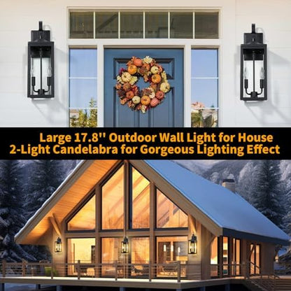 18'' Large Outdoor Wall Lights 2 Packs, Porch Light E12 2-Light, Black