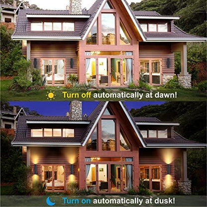 DAKAFUL Dusk to Dawn Outdoor Lighting Sensor Wall Lights 4Pack, 12W 2700K Integrated LED Cylinder Up Down Lights Outdoor, IP65 Waterproof Aluminum Wall Sconce Exterior Wall Light for Porch Patio etc.
