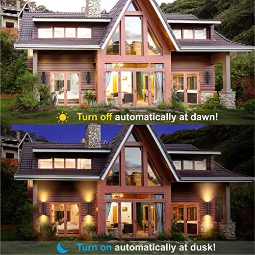 DAKAFUL Dusk to Dawn Outdoor Lighting Sensor Wall Lights 6 Packs, 12W 2700K Integrated LED Cylinder Up Down Lights Outdoor, IP65 Waterproof Aluminum Wall Sconce Exterior Wall Light for Porch Patio.