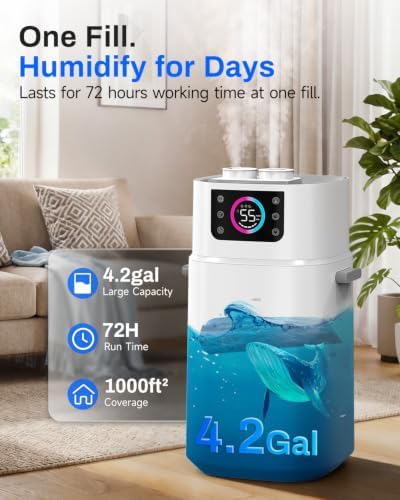 Lacidoll 4.2Gal Humidifier Large Room, Cool Mist & Easy Clean, Bedroom