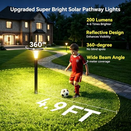 29" Tall Solar Pathway Lights Outdoor Waterproof, 200LM Ultra Bright