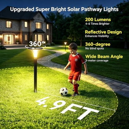 29" Tall Solar Pathway Lights Outdoor Waterproof, 200LM Ultra Bright