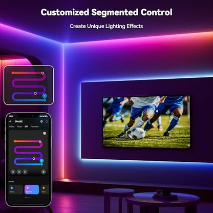 PAUTIX COB LED Strip Lights Pro, UL-Listed RGB Smart IC Chasing Color Addressable COB LED Tape Light, Music Sync Flexible RGB LED Lights, Smart Strip Light, for Party, Bedroom, Color Changing, 6.56ft