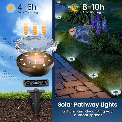 SOLPEX Solar Ground Lights Outdoor, Pathway Lights 12 Pack Cool White