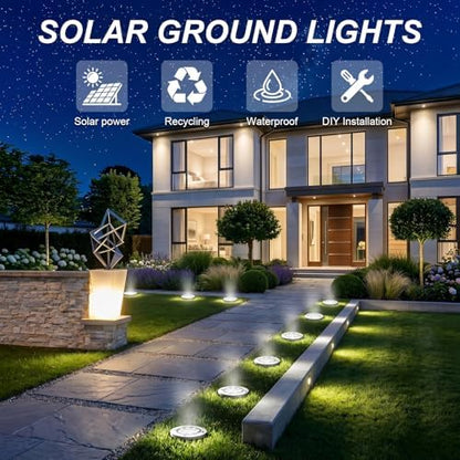 OULONGER 4.6inch Solar Ground Lights, Garden Solar Outdoor Waterproof Pathway Bright In-Ground Landscape Lights for Patio, Lawn, Yard, Driveway, Step and Walkway(White Light 10Packs)