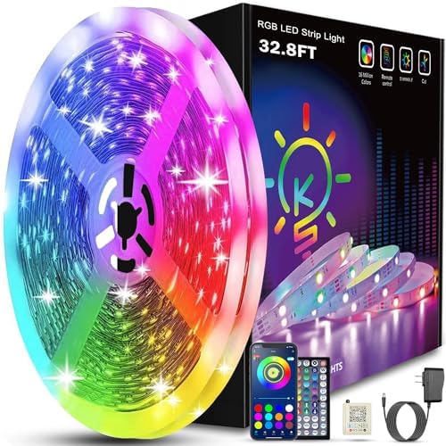 Keepsmile 32.8ft Strip Lights Smart App Music Sync Color Changing RGB Bluetooth LED Strips with Remote Led Lights for Bedroom Home Decoration