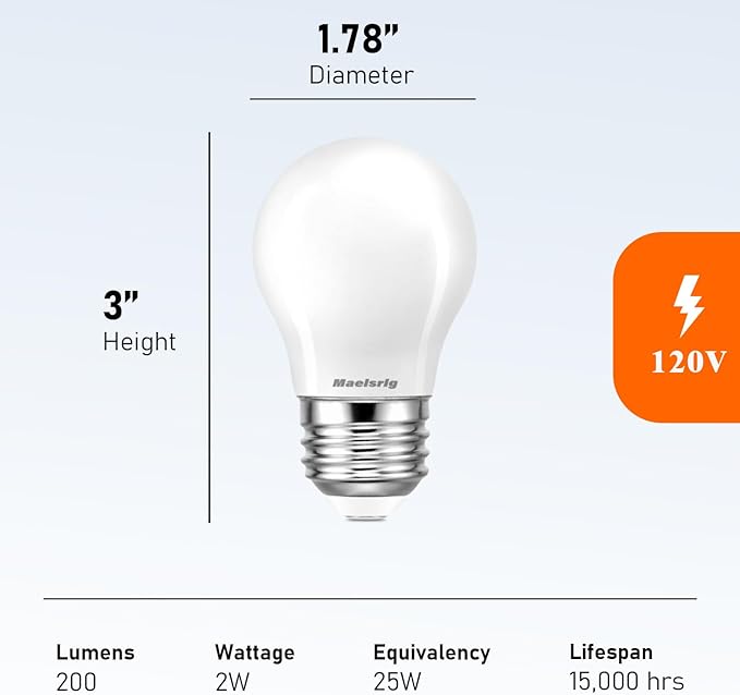 Maelsrlg 2W LED Bulb Equivalent 25 Watt Light Bulbs, Dimmable, Soft White 2700K, E26 Base, Low Watt LED Bulbs for Home Bedroom, 200LM, A15 Frosted, Pack of 2