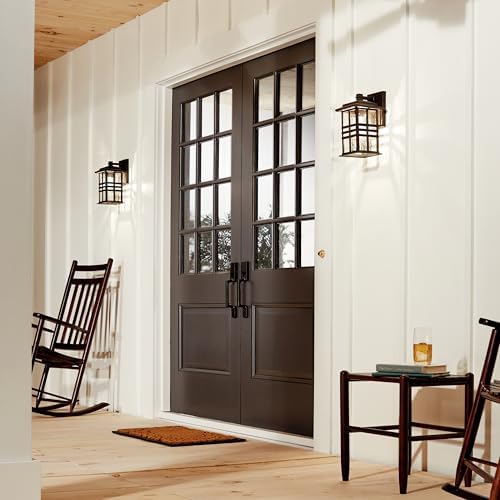 Kichler Beacon Square 1-Light Outdoor Wall Light in Olde Bronze, Clear Hammered Glass Shade, (6.5" W x 12" H x 7.5" D), 49829OZ