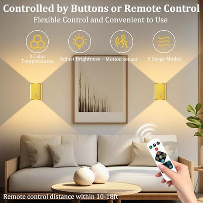 Eneru Motion Sensor Wall Sconce, 1 Pack Rechargeable Wireless Lights Indoor