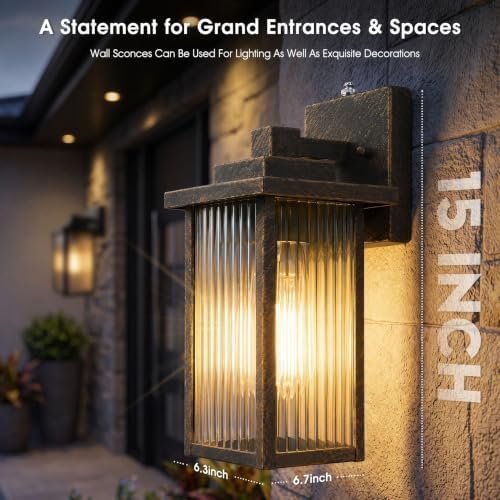 15-Inch Dusk to Dawn Outdoor Wall Light, Black Brush Gold All-Metal