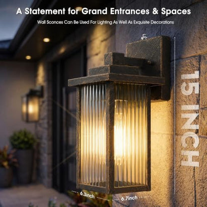 15-Inch Dusk to Dawn Outdoor Wall Light, Black Brush Gold All-Metal