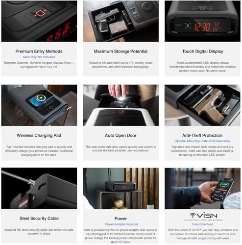 VAULTEK Smart Station™ Biometric Smart Safe with Built-in Wireless Phone Charger + Auto Open Drawer + WiFi Safe Management (WiFi + Biometric) (Black)