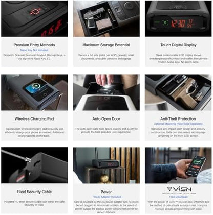 VAULTEK Smart Station™ Biometric Smart Safe with Built-in Wireless Phone Charger + Auto Open Drawer + WiFi Safe Management (WiFi + Biometric) (Black)