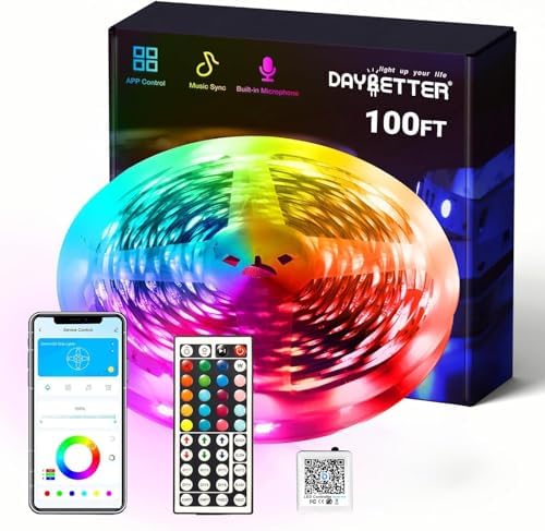 DAYBETTER Smart RGB Led Strip Lights, 100ft Led Lights for Bedroom with App Control, Multicolor Changing Led Light Strips Apply for Home Decor, Living Room, Kitchen, Home Party Decoration