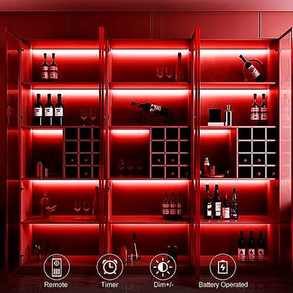 echosari LED Strip Lights Battery Powered, 90 LED Red 2835 SMD Strip Lights 9.8 Ft Cuttable Self-Adhesive Strip Lights with Remote Timer for Outdoor Indoor Party Bedroom Decoration (Pack of 3)