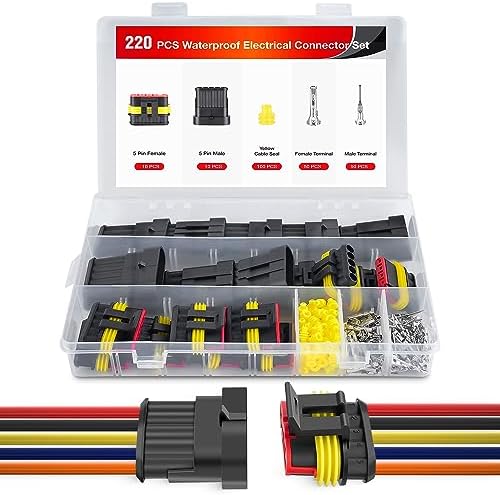 Nilight 220PCS 5 Pin Electrical Connector ‎Plug with Male Female Terminals