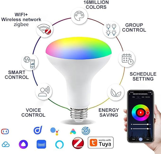 Bluetooth A60 Smart LED Light Bulbs RGBCW, Music Sync Color Changing, App Control for Living Room, Party,9W (4 Pack)